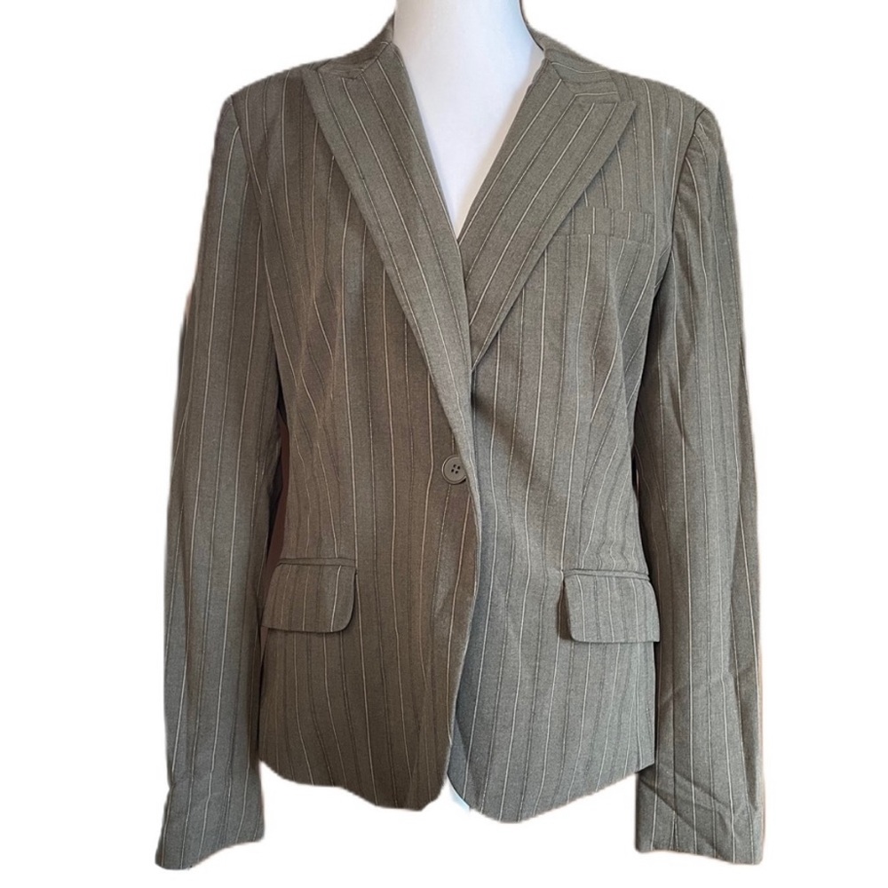 New York & Co Women’s Brown Metallic Gold Striped Blazer Jacket Size 12